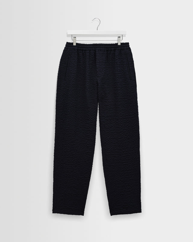 Tyne - Dark Navy Jumbo Seersucker Loose Fit Trousers