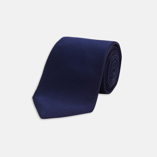 Slim Navy Plain Satin Silk Tie