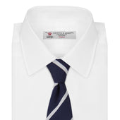 Long And White Blazer Stripe Repp Silk Tie