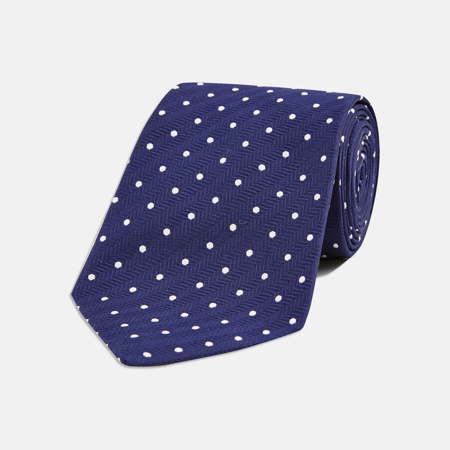 Slim Navy & White Spot Herringbone Silk Tie