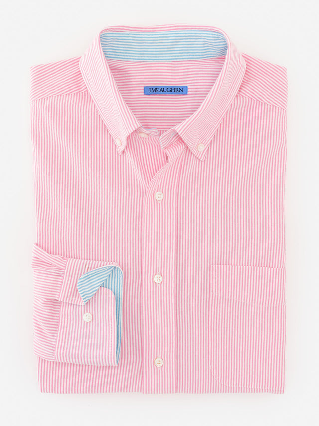 Pink/White Stripe University Classic Fit Seersucker Shirt | Men's Shirts | J.McLaughlin