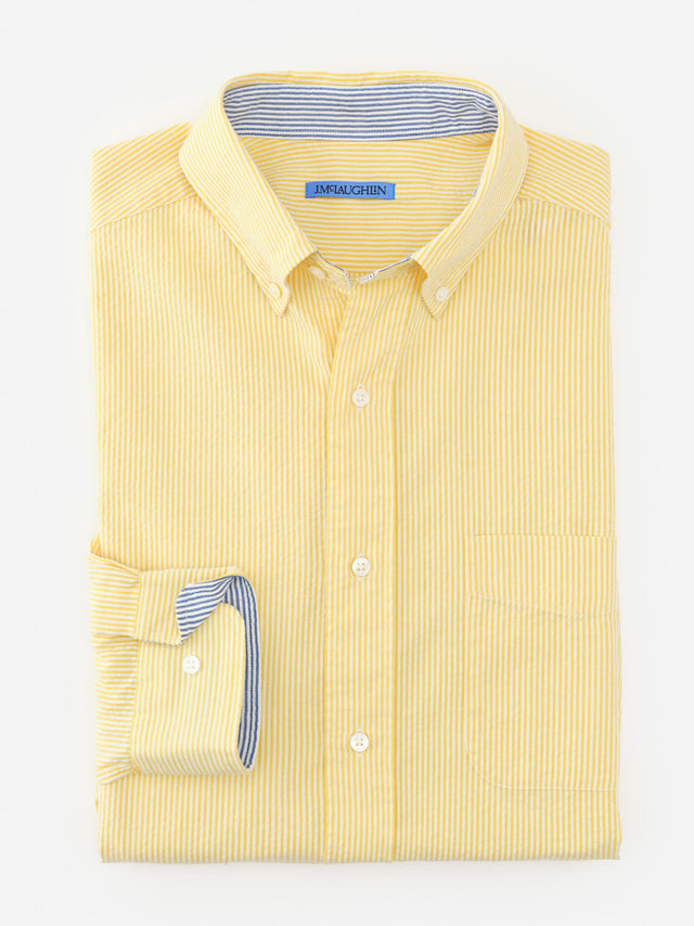 Yellow/White Stripe University Classic Fit Seersucker Shirt | Men's Shirts | J.McLaughlin