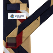 Japanese Repp Stripe Silk Tie Navy Beige Red
