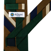 Japanese Repp Stripe Silk Tie Navy Forest Brown