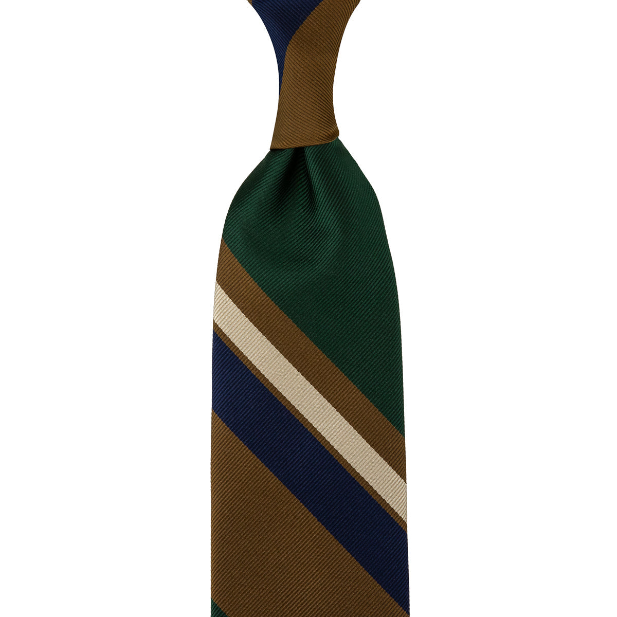 Japanese Repp Stripe Silk Tie Navy Forest Brown
