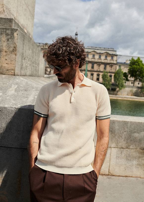 Alvren Knit Polo - Ecru / Green