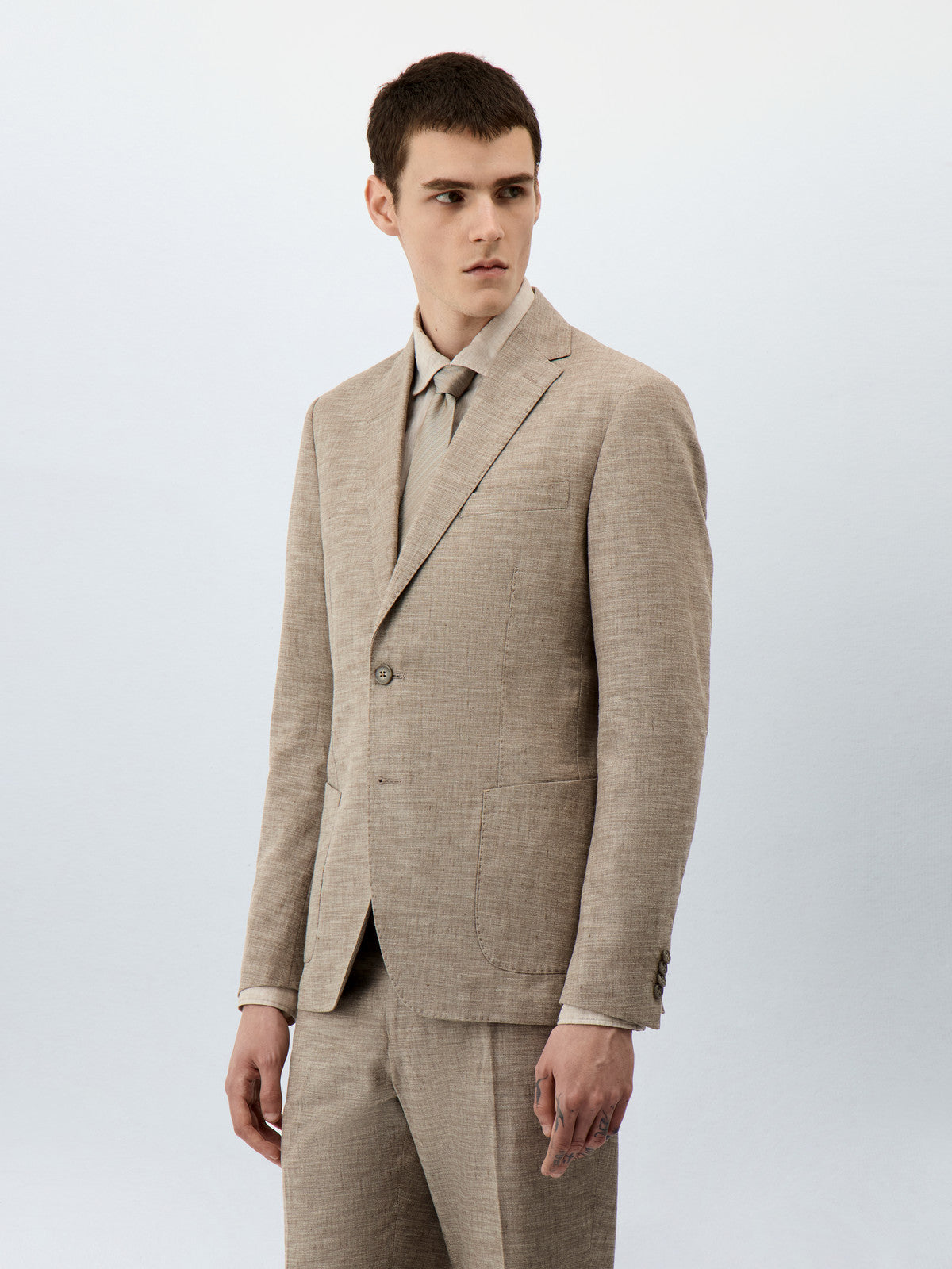 Veste Coordonnable Regular En Coton Et Lin Beiges