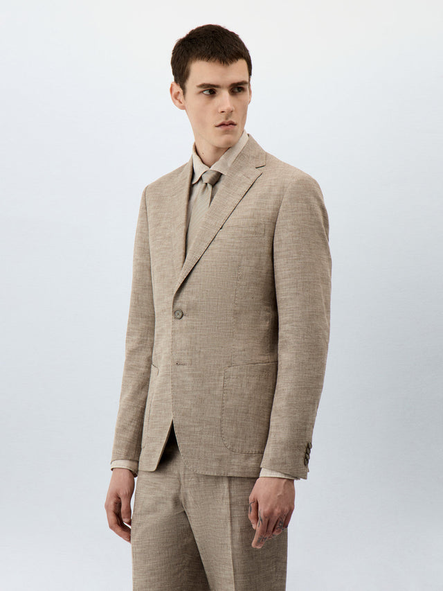 Veste coordonnable Regular en coton et lin beiges