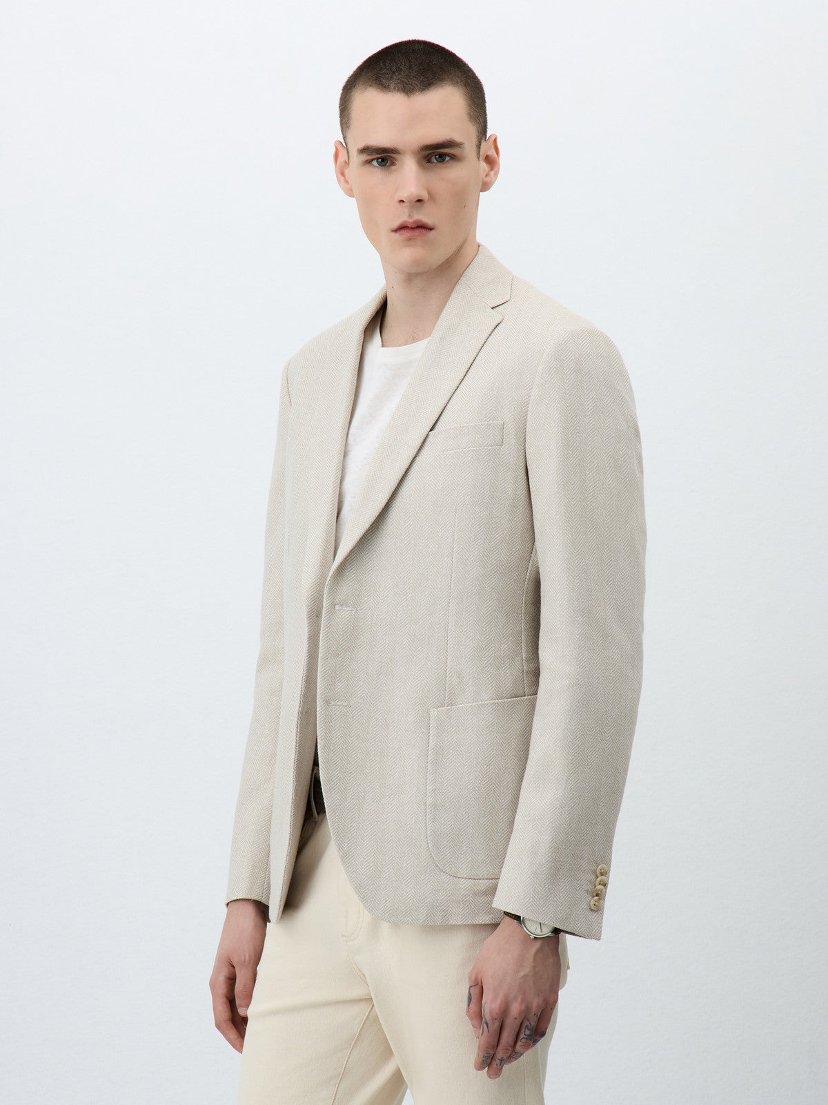Veste Regular En Coton Et Lin Beige Clair