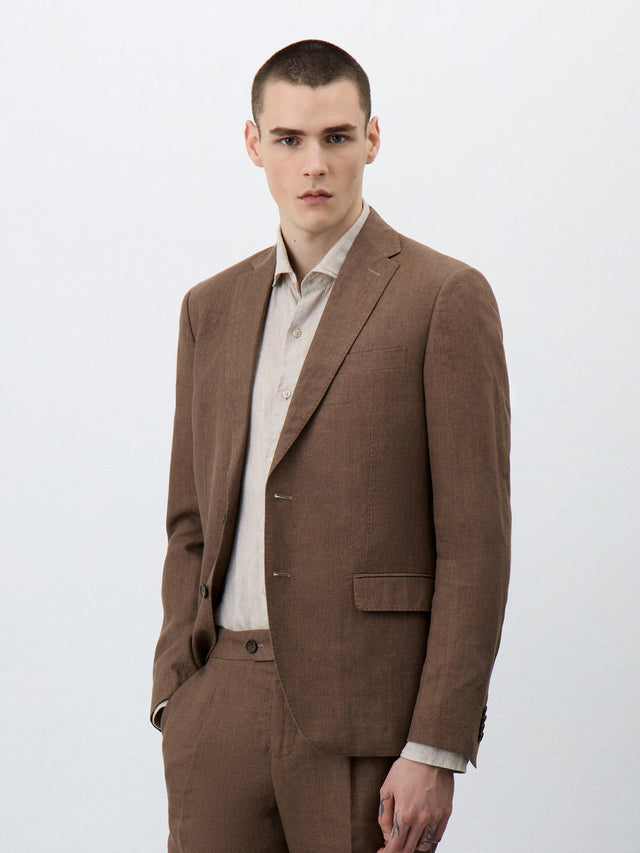 Veste coordonnable Regular en lin marron