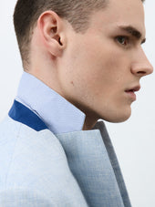 Veste Regular En Lin Et Coton Bleu Ciel Prince De Galles