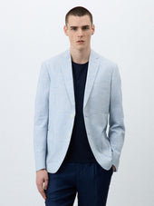 Veste Regular en lin et coton bleu ciel Prince de Galles