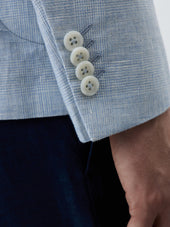 Veste Regular En Lin Et Coton Bleu Ciel Prince De Galles