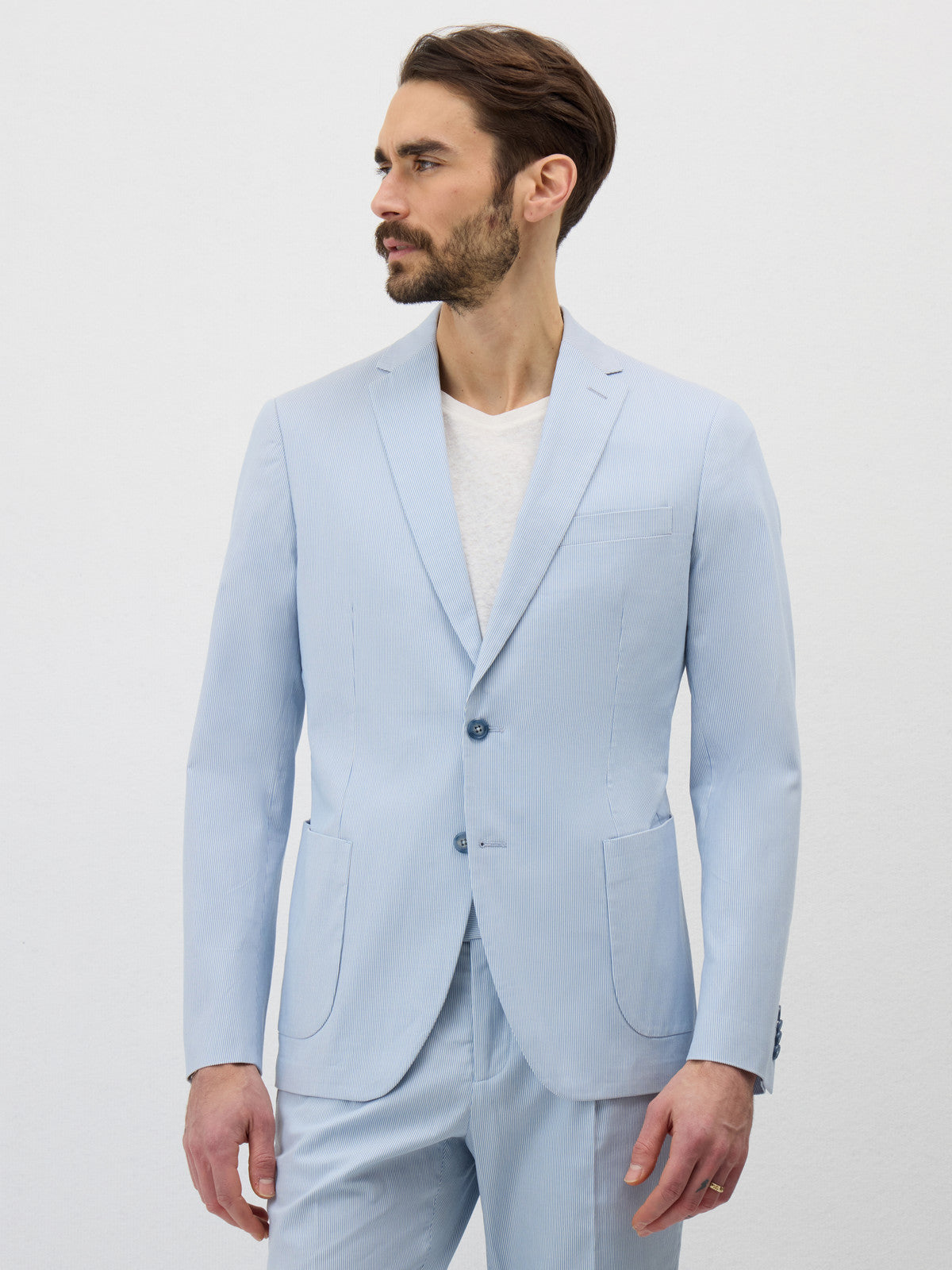 Veste Coordonnable Regular En Coton Stretch Bleu Ciel Rayures