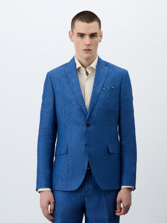 Veste coordonnable Regular en lin bleu indigo