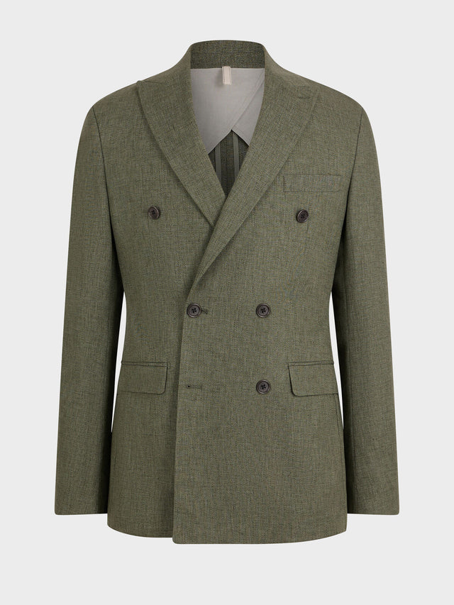 Veste croisée regular en coton et lin kaki