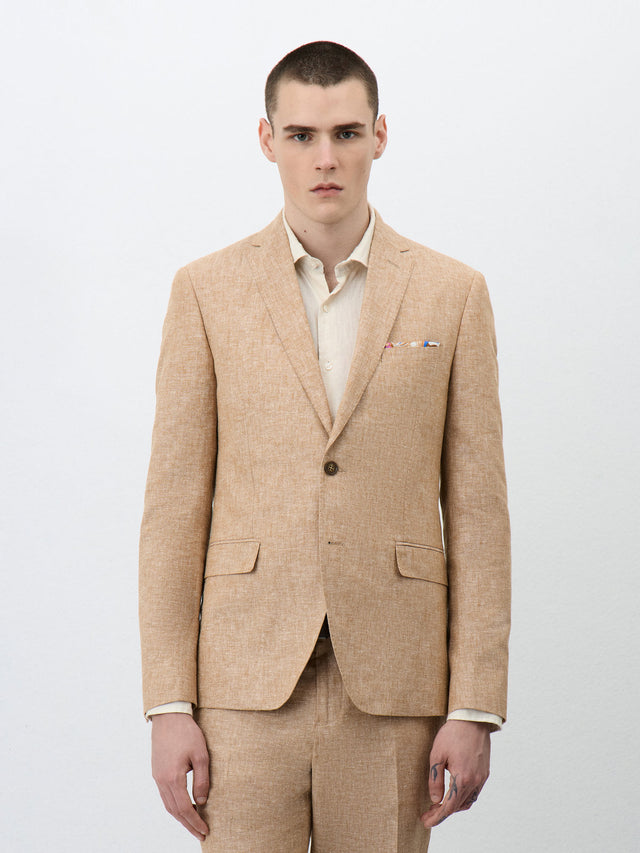 Veste coordonnable Slim en lin et coton beige clair