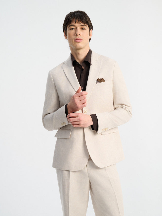 Veste coordonnable regular en lin et coton beiges