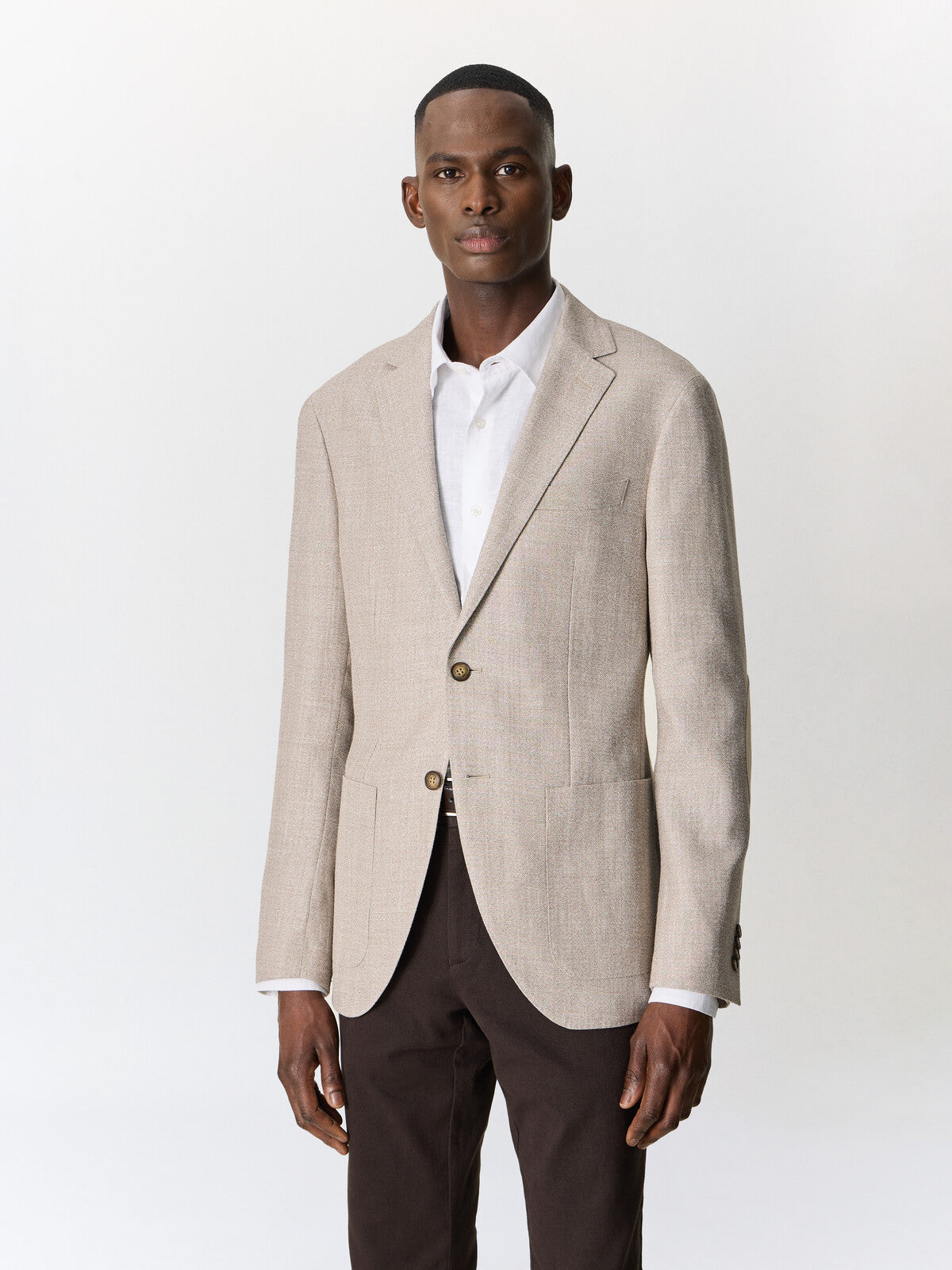 Veste Regular En Lin Et Laine Beige Fonc