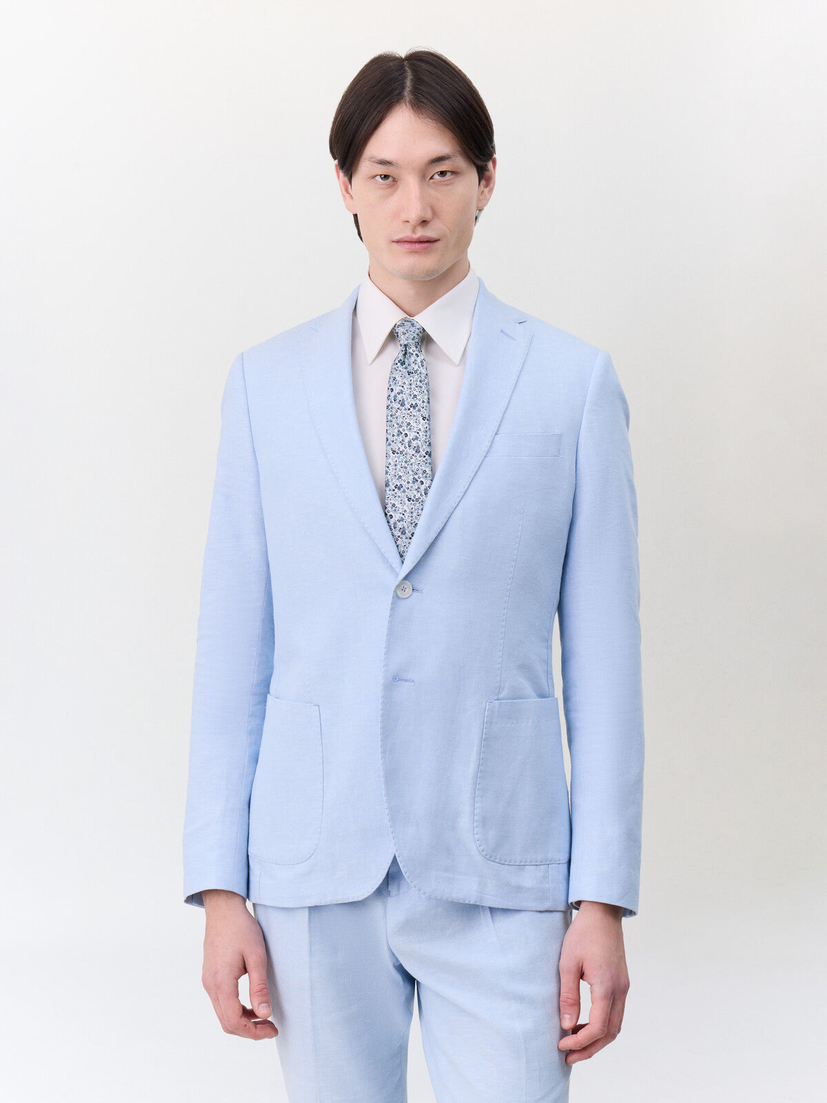 Veste Coordonnable Regular En Lin Et Coton Bleu Ciel