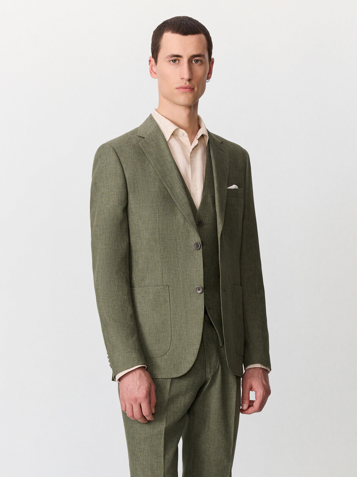 Veste Coordonnable Regular En Coton Et Lin Kaki