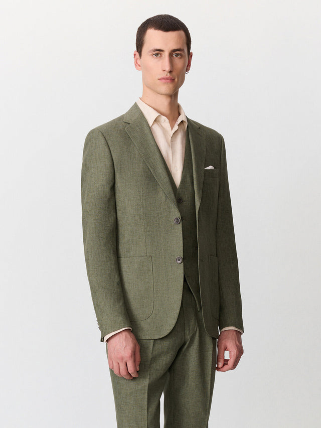 Veste coordonnable regular en coton et lin kaki