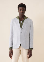 Veste casual Regular en lin gris clair Prince de Galles