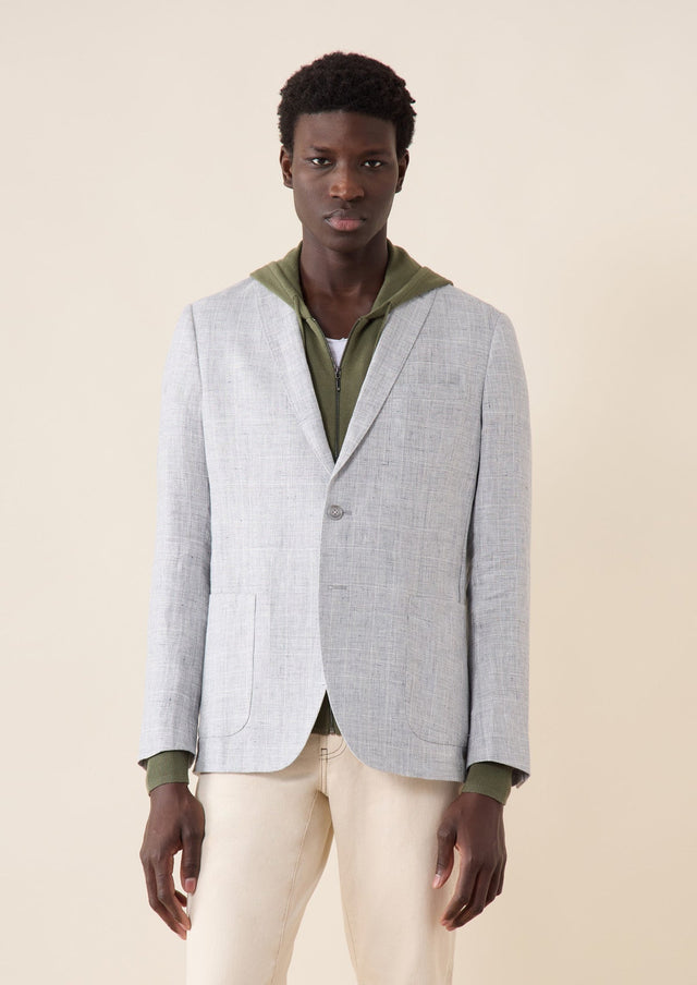 Veste casual Regular en lin gris clair Prince de Galles