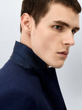 Veste De Costume Regular En Laine Bleu Marine Prince De Galles