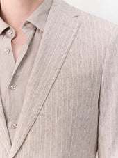 Veste Coordonnable Regular En Lin Et Coton Marron Clair Rayures