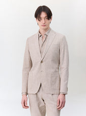 Veste coordonnable regular en lin et coton marron clair à rayures
