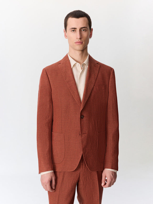 Veste coordonnable regular en lin terracotta