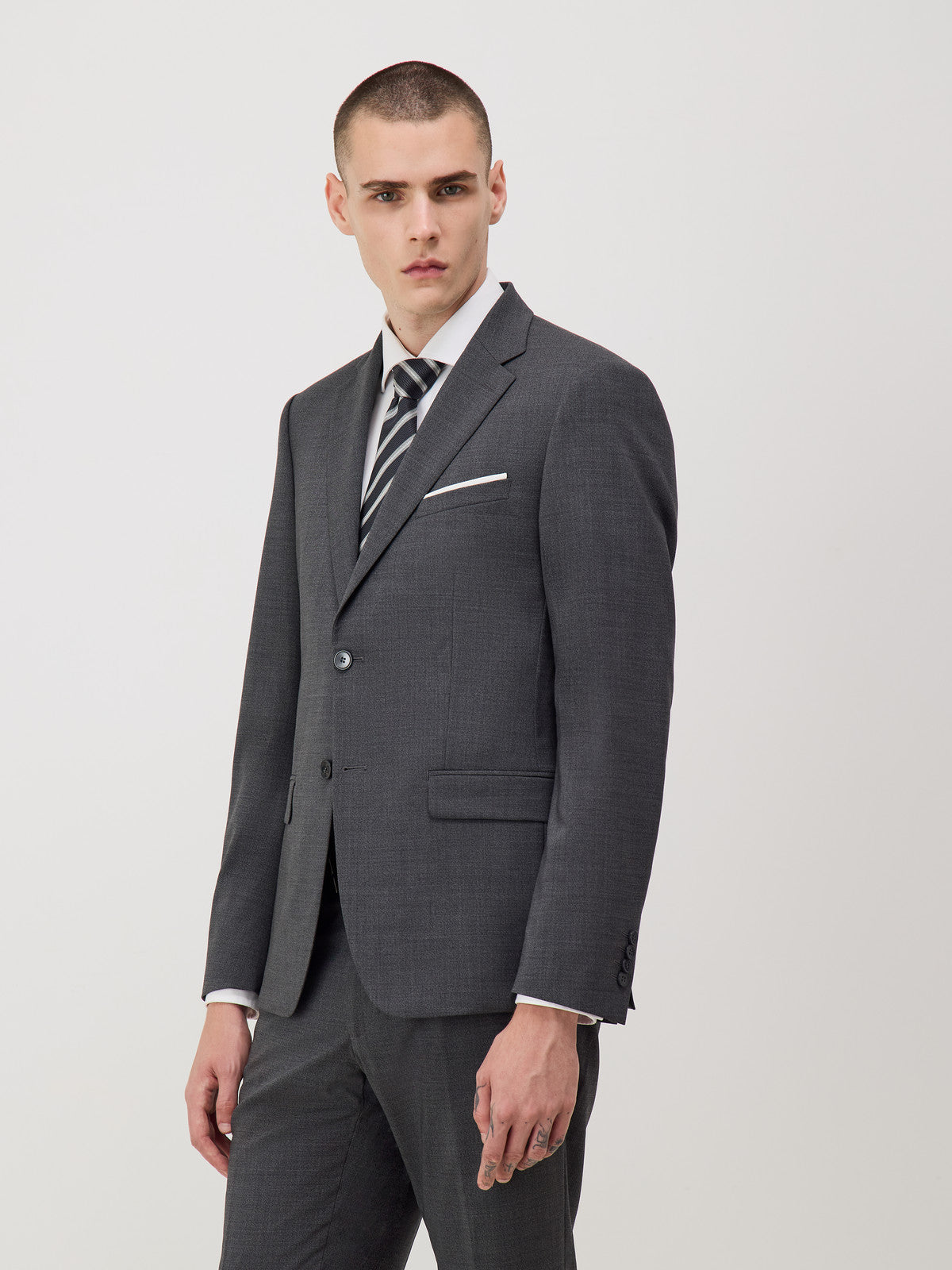 Veste De Costume Voyage Regular En Laine Marzotto Unie Grise