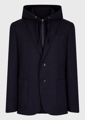 Veste casual Regular en coton bio et polyamide recyclé unis bleu marine à parementure capuche