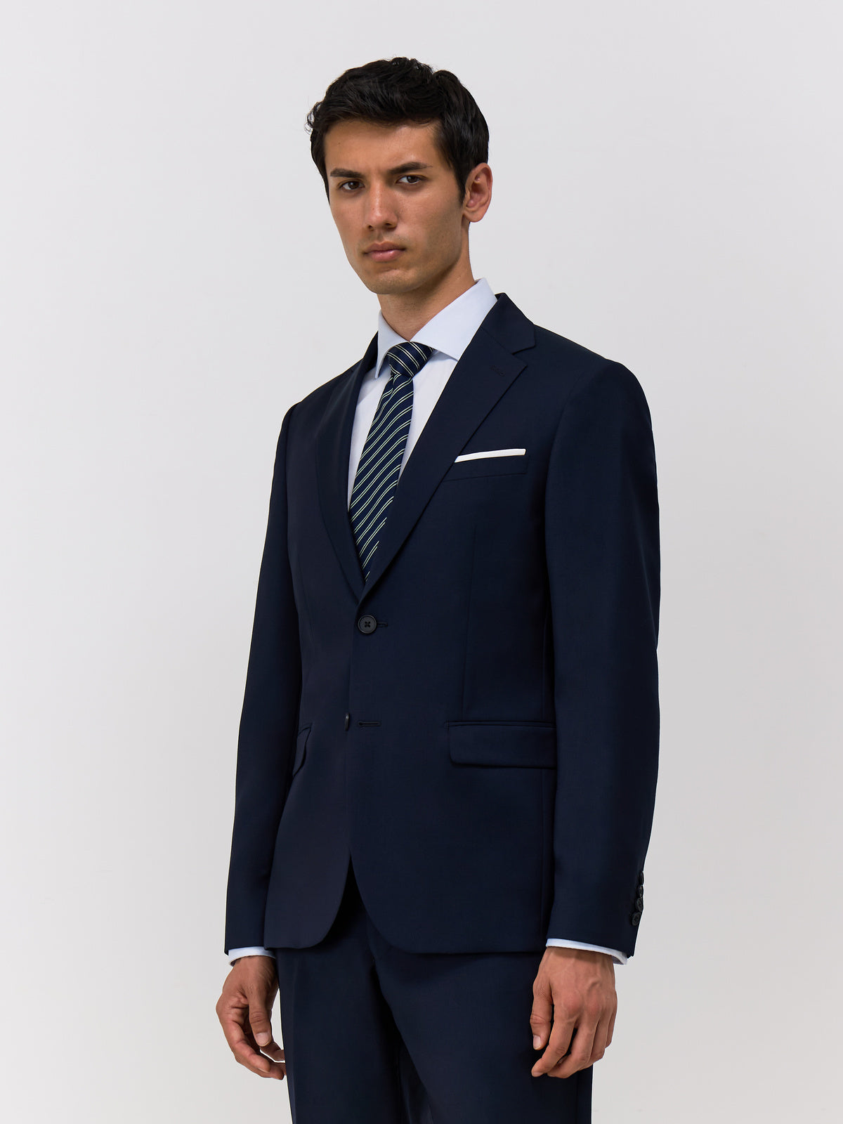 Veste De Costume Regular En Laine Marzotto Unie Bleu Marine