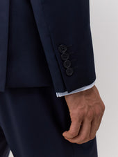 Veste De Costume Regular En Laine Marzotto Unie Bleu Marine