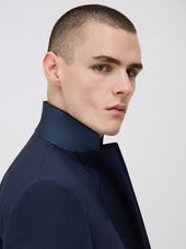 Veste De Costume Voyage Regular En Laine Marzotto Unie Bleu Marine