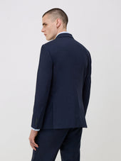 Veste De Costume Voyage Regular En Laine Marzotto Unie Bleu Marine