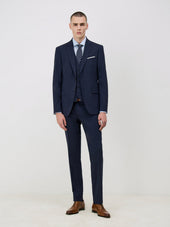 Veste De Costume Voyage Regular En Laine Marzotto Unie Bleu Marine