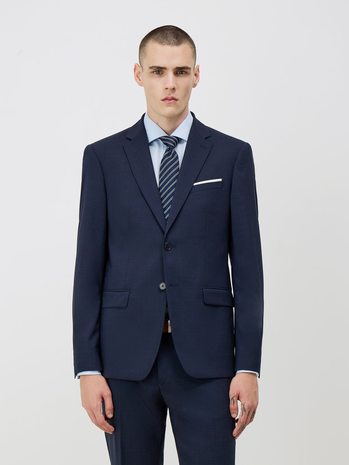 Veste De Costume Voyage Regular En Laine Marzotto Unie Bleu Marine