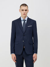 Veste de costume voyage Regular en laine Marzotto unie bleu marine