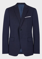 Veste De Costume Voyage Regular En Laine Marzotto Unie Bleu Marine