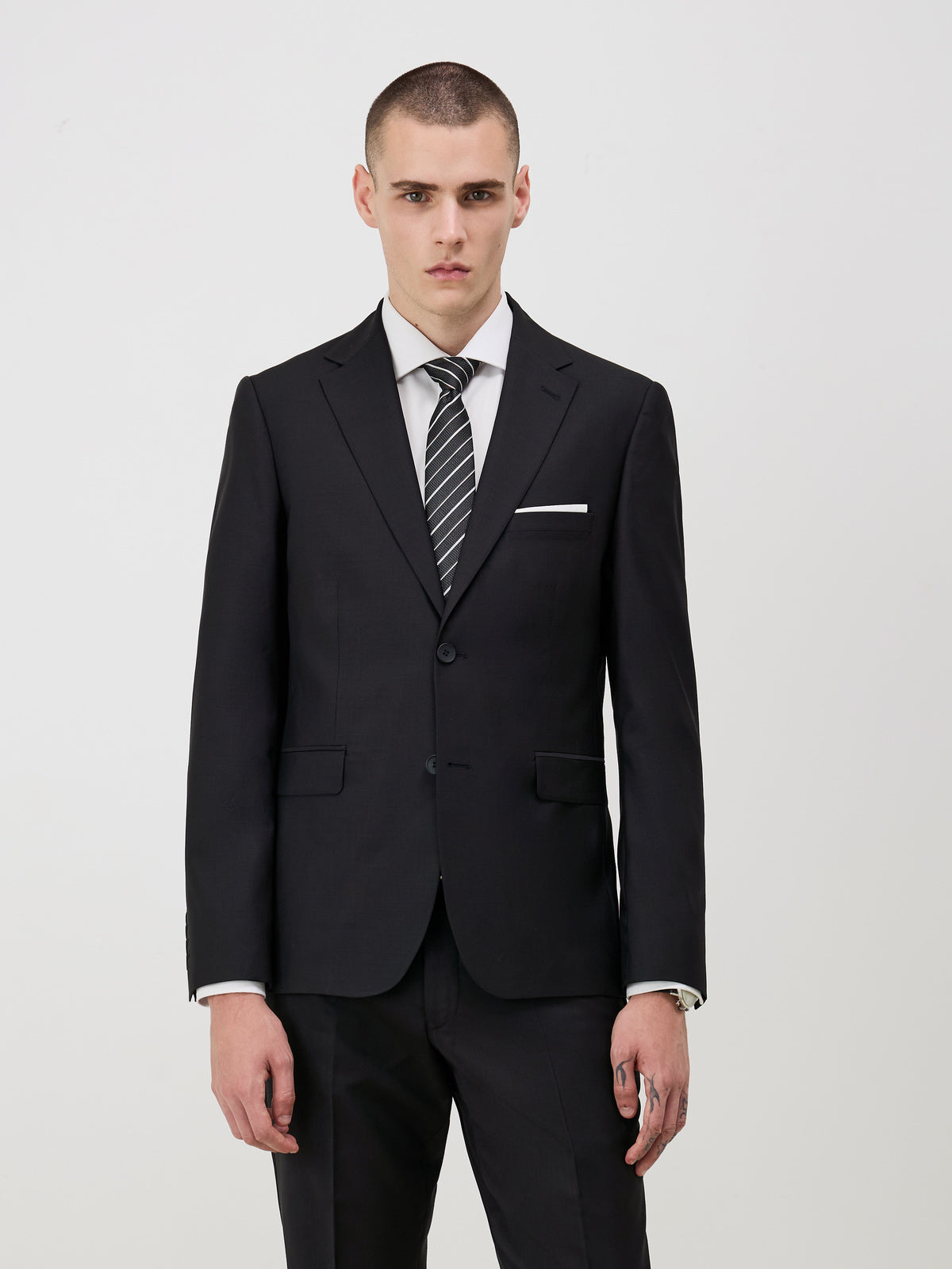 Veste De Costume Regular En Laine Marzotto Unie Noire