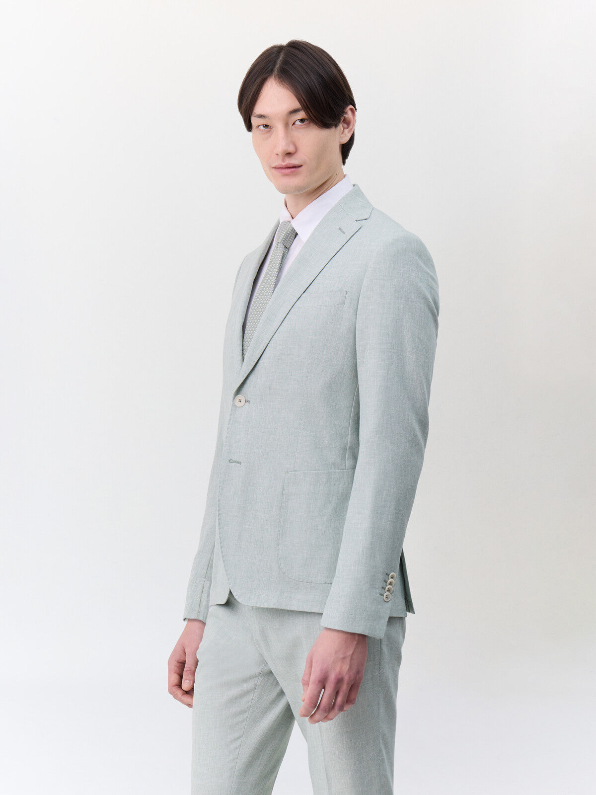 Veste Coordonnable Regular En Coton Et Lin Vert D Eau