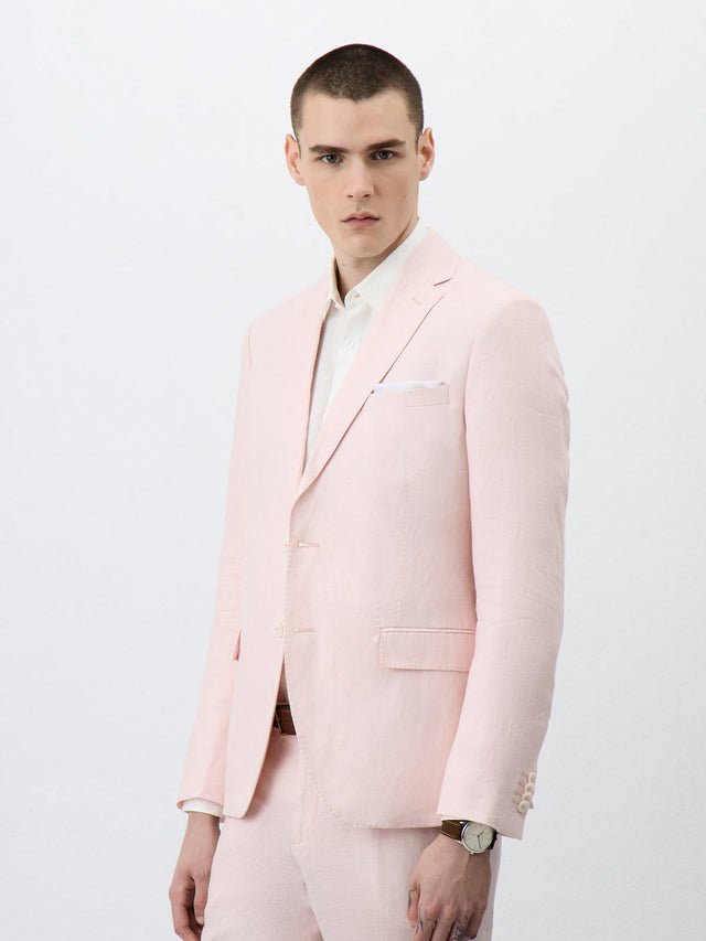 Veste coordonnable Slim en lin rose