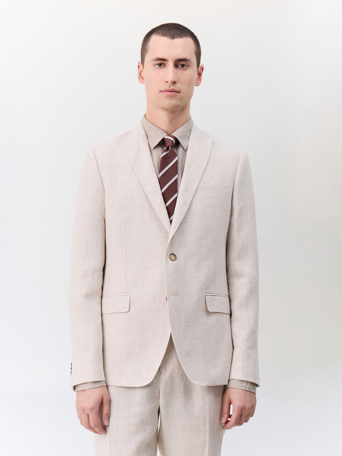 Veste Coordonnable Slim En Lin Beige Prince De Galles