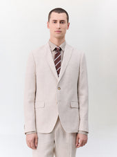 Veste coordonnable slim en lin beige Prince de Galles