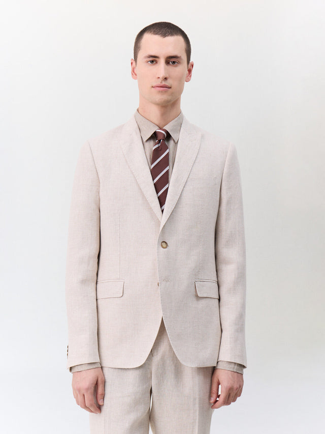 Veste coordonnable slim en lin beige Prince de Galles