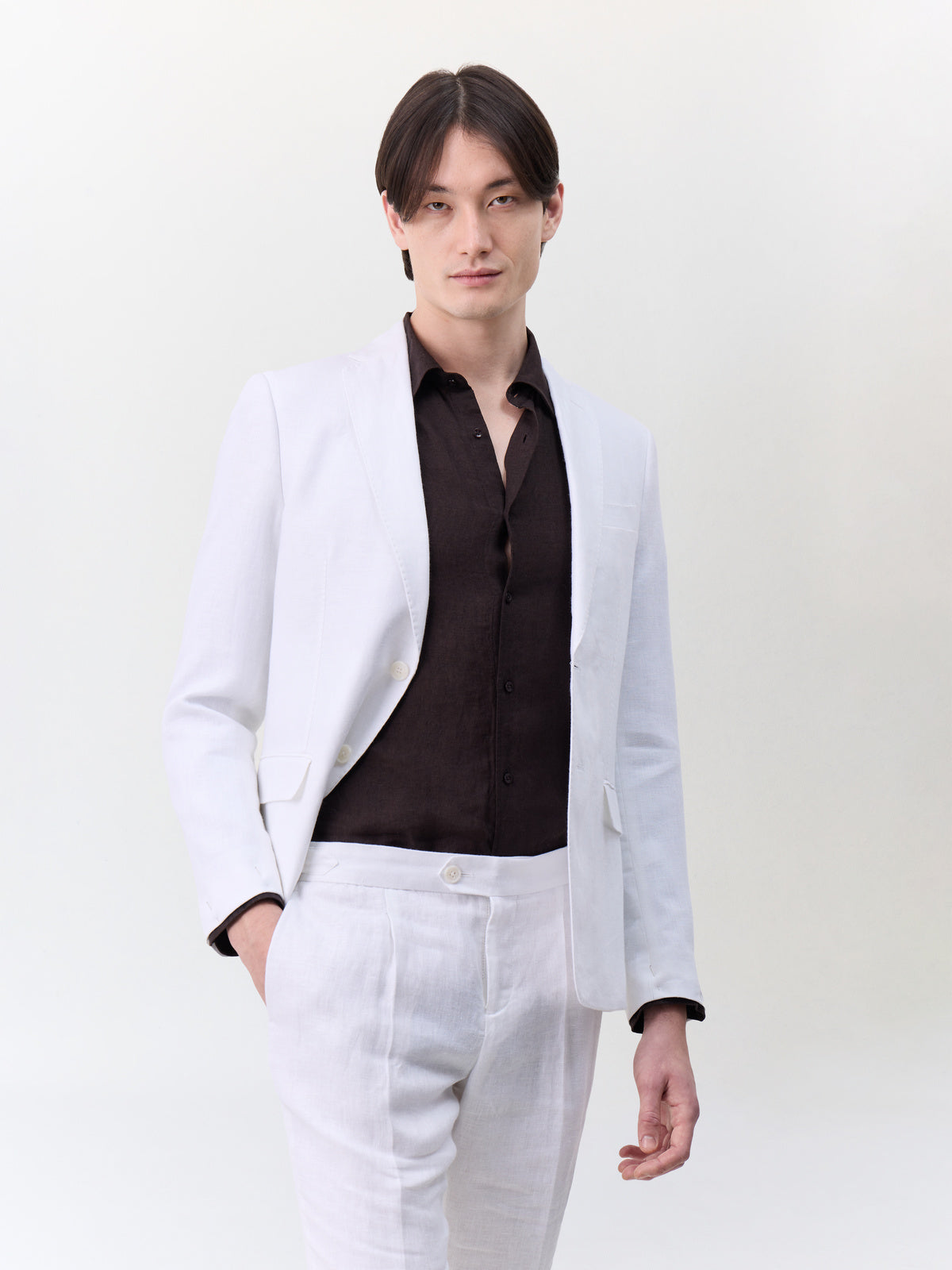 Veste Coordonnable Slim En Lin Blanc