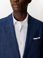 Veste Coordonnable Slim En Lin Bleu Indigo Prince De Galles
